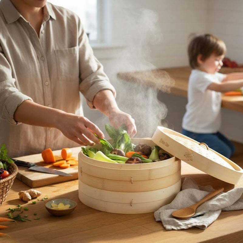 Helen's Asian Kitchen 12-Inch Bamboo Food Steamer with Lid - Image 4