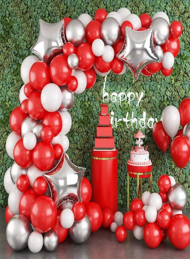 Balloons Garland Kit Red White Silver, 99pcs Red White Balloon Arch Kit with Metallic Silver Stars Foil Balloon, Red Birthday Decorations for Valentine's Day, Baby Shower, Wedding, Christmas Party