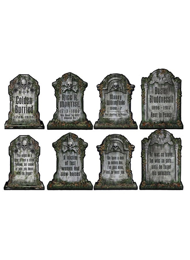 Tombstone Cutouts 4 Piece Halloween Party Decorations, 15", Black/Gray