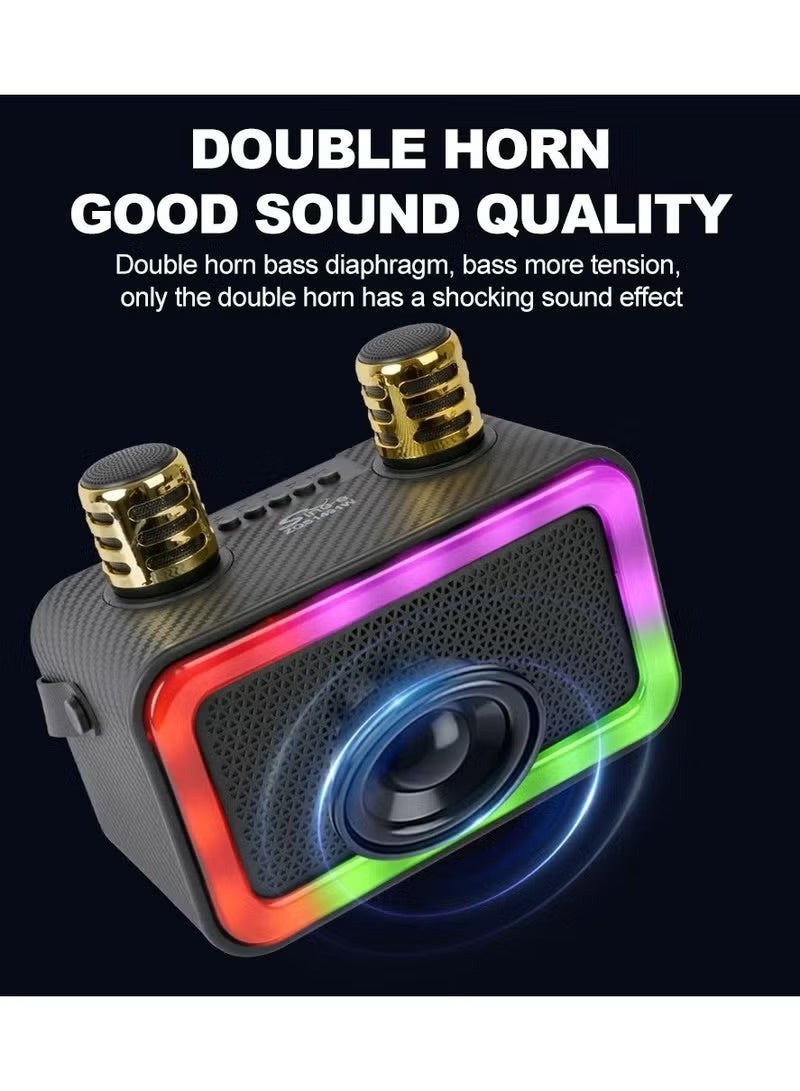 سينجي مكبر صوت صغير محمول قابل لإعادة الشحن لاسلكيًا مع ضوء فلاش RGB للحفلات المنزلية الخارجية 2 ميكروفون - Image 5