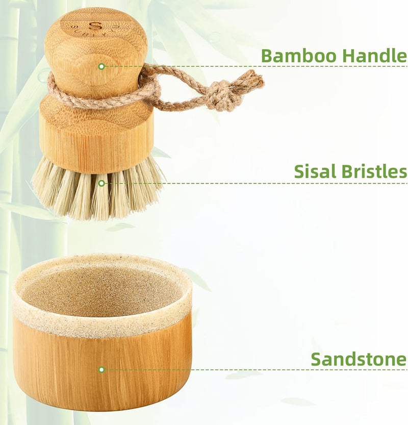 SUBEKYU Bubble Up Bamboo Dish Brush Set with Soap Holder, Wooden Dish Scrubber with Soap Dispenser, Natural Kitchen Scrub Brush, Washing Pot/Pans/Cast Iron, 2 Pack, Sisal Bristles - Image 5