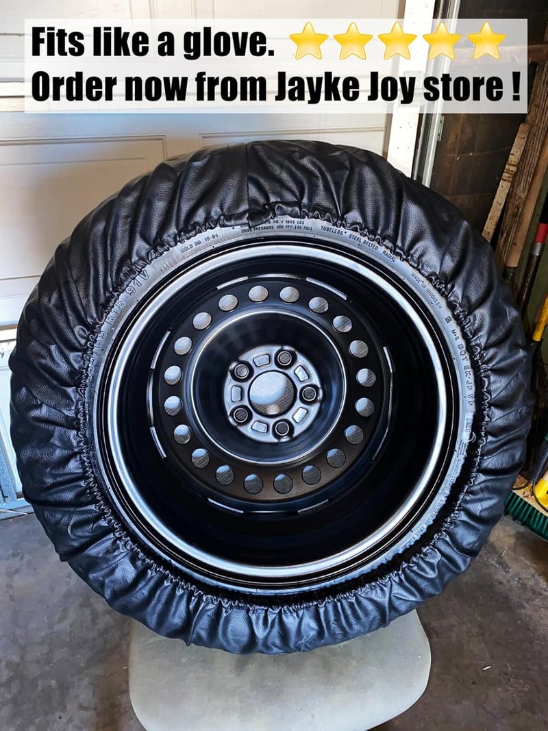 Jayke Joy Spare Tire Cover, Black Wheel Cover Waterproof PVC Leather Dust-Proof Universal Fit for Jeep, Trailer, RV, SUV, Camper and Vehicle (17 Inch) - Image 5