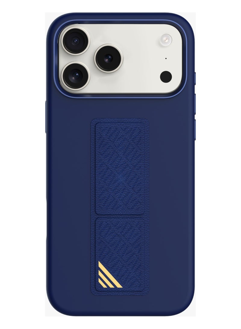 LEVELO iPhone 17 Pro Max Case Morphix Silicone With Leather Grip For Secure Hold / Shock-Resistant Bumper / Slim Fit Design Back Cover / Raised Bezels For Camera & Screen / Liquid Silicone Comfort / Raised Edge - Dark Blue - Image 1