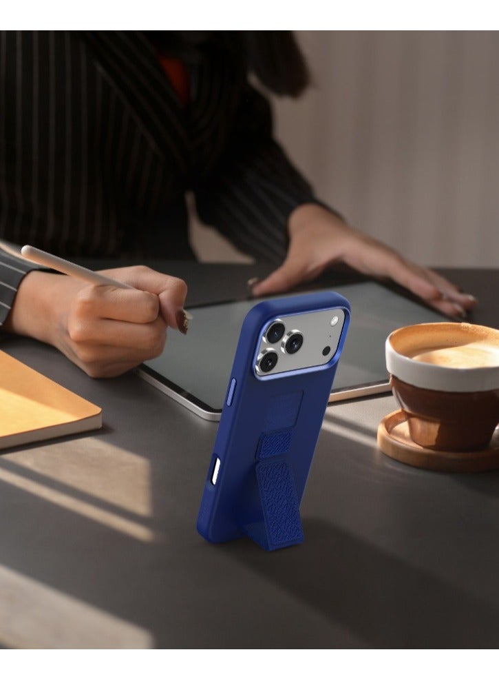 LEVELO iPhone 17 Pro Max Case Morphix Silicone With Leather Grip For Secure Hold / Shock-Resistant Bumper / Slim Fit Design Back Cover / Raised Bezels For Camera & Screen / Liquid Silicone Comfort / Raised Edge - Dark Blue - Image 2