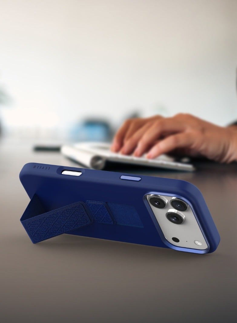 LEVELO iPhone 17 Pro Max Case Morphix Silicone With Leather Grip For Secure Hold / Shock-Resistant Bumper / Slim Fit Design Back Cover / Raised Bezels For Camera & Screen / Liquid Silicone Comfort / Raised Edge - Dark Blue - Image 3