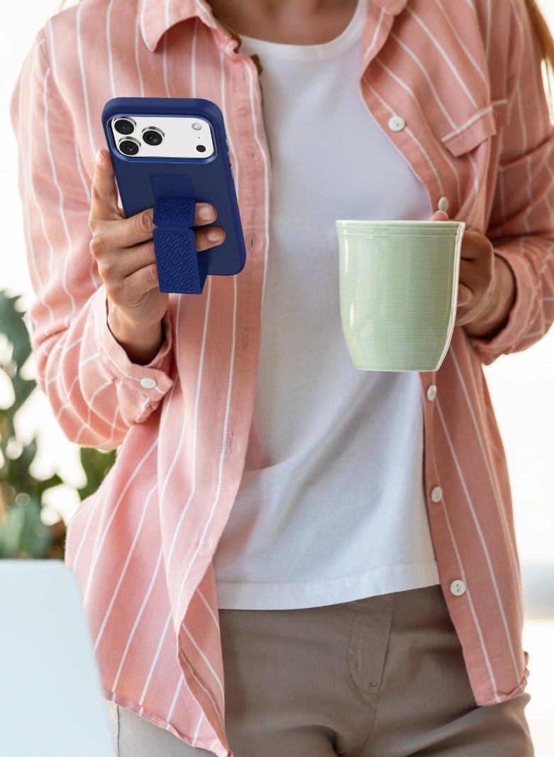 LEVELO iPhone 17 Pro Max Case Morphix Silicone With Leather Grip For Secure Hold / Shock-Resistant Bumper / Slim Fit Design Back Cover / Raised Bezels For Camera & Screen / Liquid Silicone Comfort / Raised Edge - Dark Blue - Image 4