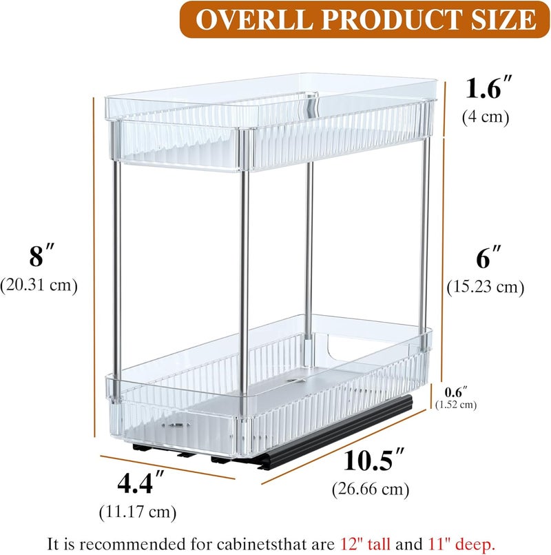 DABIGE 3 Pack Pull Out Spice Rack Organizer for Cabinet, 2 Tier Slide Out Spice Racks Organizer, Spice Cabinet Organizers, Cabinet Size Need:12'' High x 11'' Deep x 5'' Wide, Clear Acrylic - Image 4
