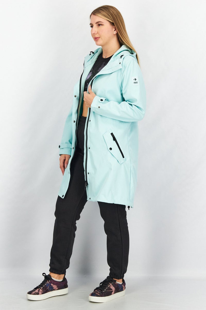Tchibo Women Regular Fit Plain Soft Shell Coat, Turquoise  - Image 3