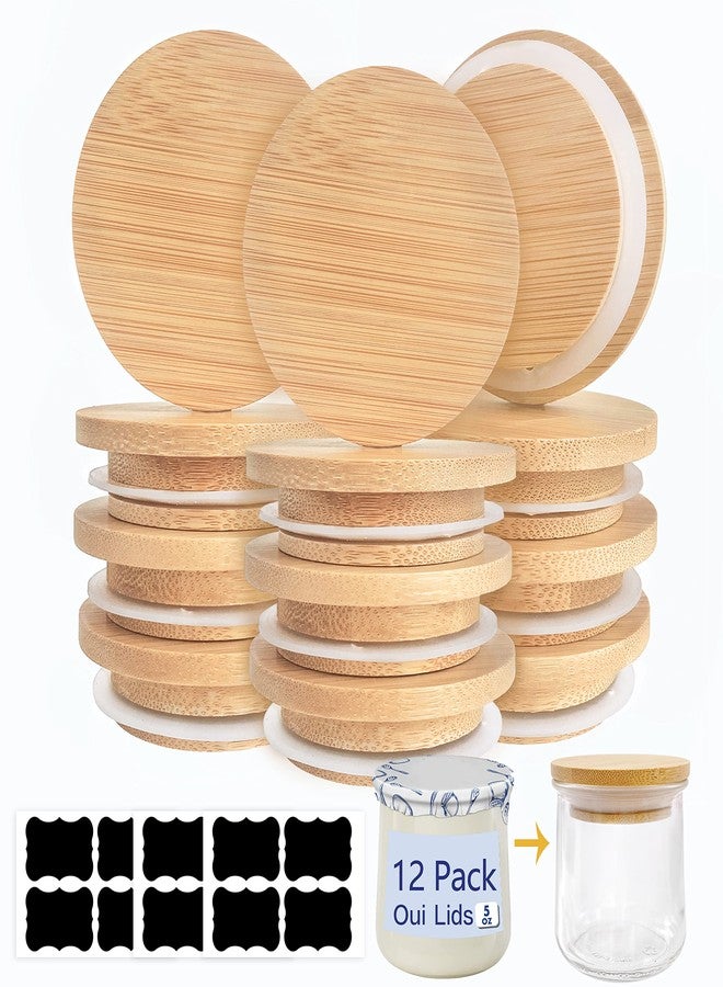 Kreapa Oui jar lids 12Pack oui yogurt jar lids - Made of Natural Bamboo Wood with Silicone Sealing Rings for Yoplait Yogurt Container, lids for oui yogurt jars with repeat writing label - Image 1