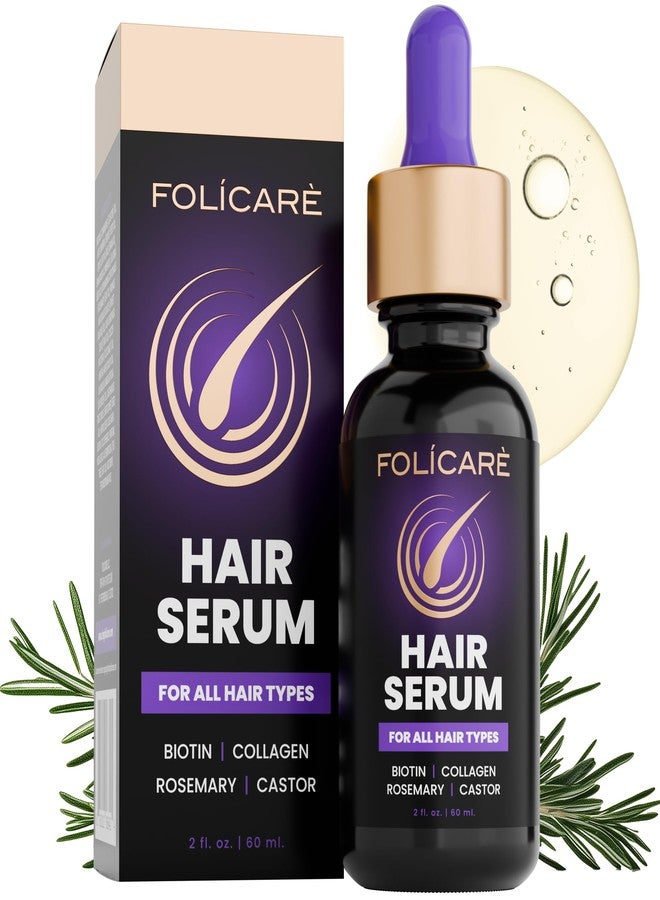 FOLICARE سيروم لنمو وتكثيف الشعر مع البيوتين وإكليل الجبل + علاج متعدد الفوائد للشعر الخفيف، والتقصف، والأطراف المتقصفة، يعزز الكثافة، ويصلح التلف، ويرطب فروة الرأس الجافة - للرجال والنساء، عبوة واحدة - Image 1