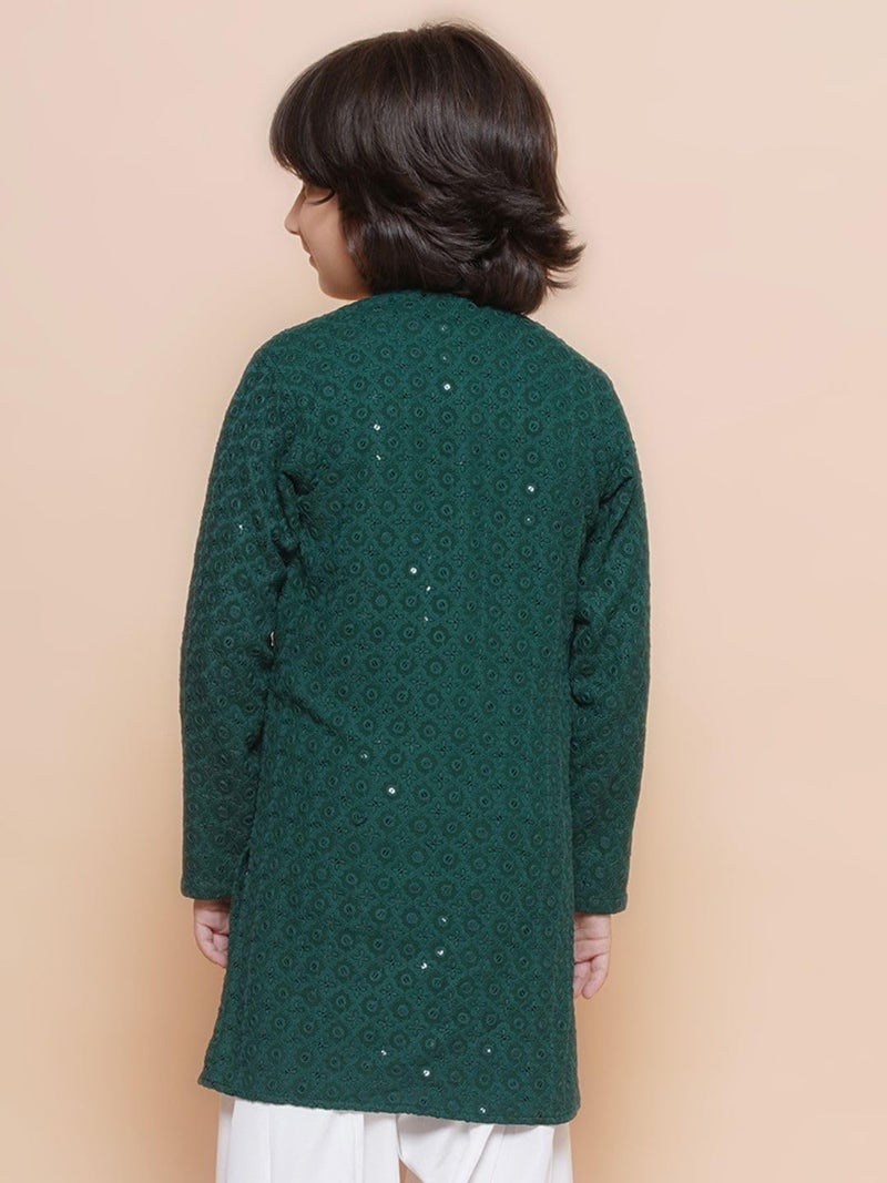 AJ DEZINES Kids Cotton Full Sleeve Sequined Teal Kurta for Boys - Ethnic wear | Special Occasion & Party Outfit | Chikankari Kurta for boys - Regular Fit - Image 2