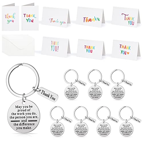 Yinkin 8 Set Thank You Keychain Card Envelope Coworker Appreciation GiftsSilver - Image 1