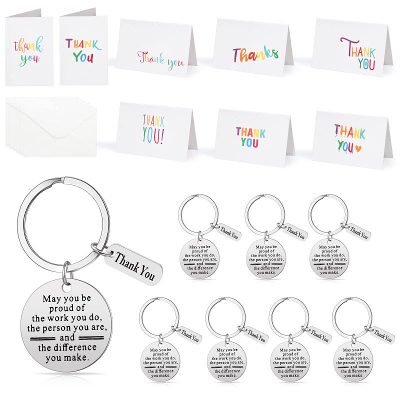 Yinkin 8 Set Thank You Keychain Card Envelope Coworker Appreciation GiftsSilver - Image 2