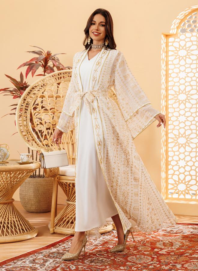 Take Two White Embroidered Abaya and Dress Set - Image 4