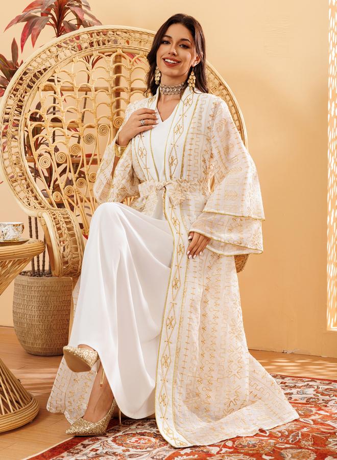 Take Two White Embroidered Abaya and Dress Set - Image 5