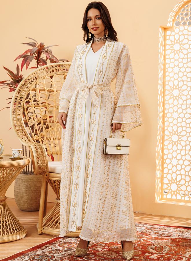 Take Two White Embroidered Abaya and Dress Set - Image 3