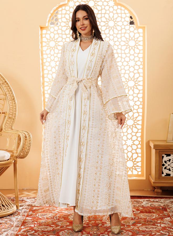 Take Two White Embroidered Abaya and Dress Set - Image 1