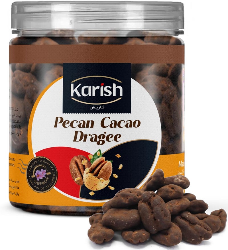 Karish Pecan Dragee Cacao 180g Jar – Crunchy Nut Snack Coated in Rich Cacao, Perfect for Gifting & Sharing - Image 1