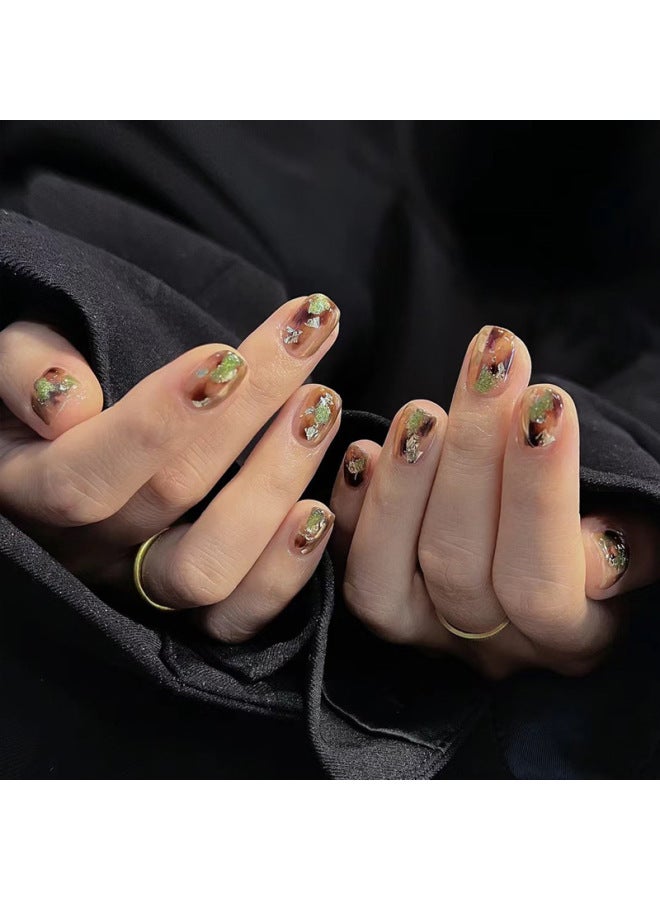 Wearing Nail Nail Nail Tablets Short Little Red Book  Green Silver Halo Amber Nail Stickers Finished Detachable