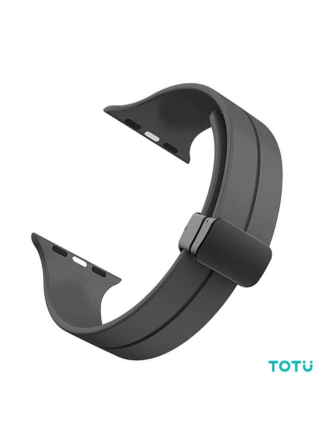 Totu Silicone Magnetic Watch Band Compatible with Apple Watch 49mm 45mm 44mm 42mm 41mm 40mm 38mm, Waterproof Sport Strap Replacement with Adjustable Clasp for iWatch Ultra/Series 9/8/7/6/5/4/3/2/1/SE - Black - Image 1
