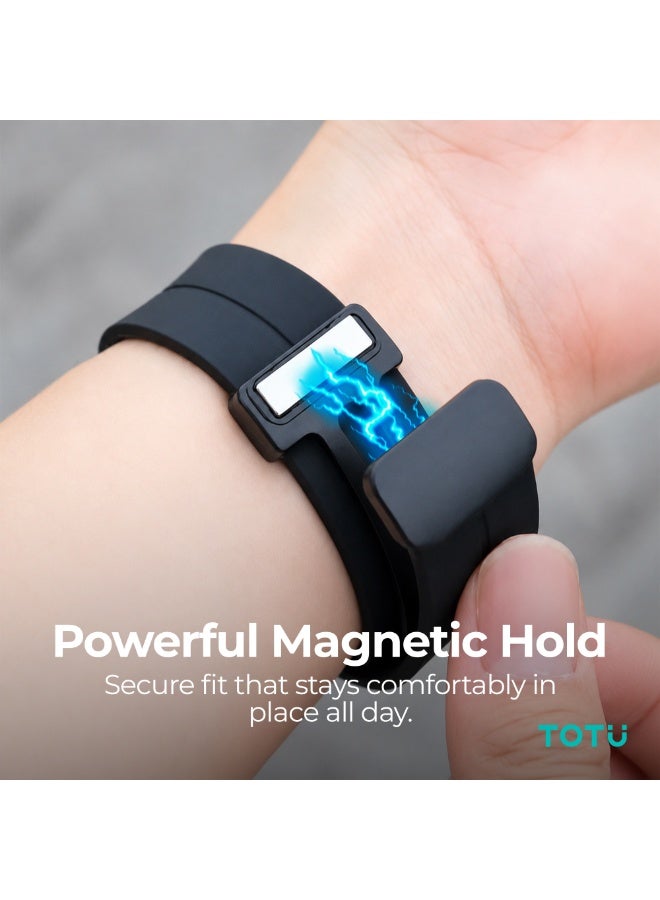Totu Silicone Magnetic Watch Band Compatible with Apple Watch 49mm 45mm 44mm 42mm 41mm 40mm 38mm, Waterproof Sport Strap Replacement with Adjustable Clasp for iWatch Ultra/Series 9/8/7/6/5/4/3/2/1/SE - Black - Image 3