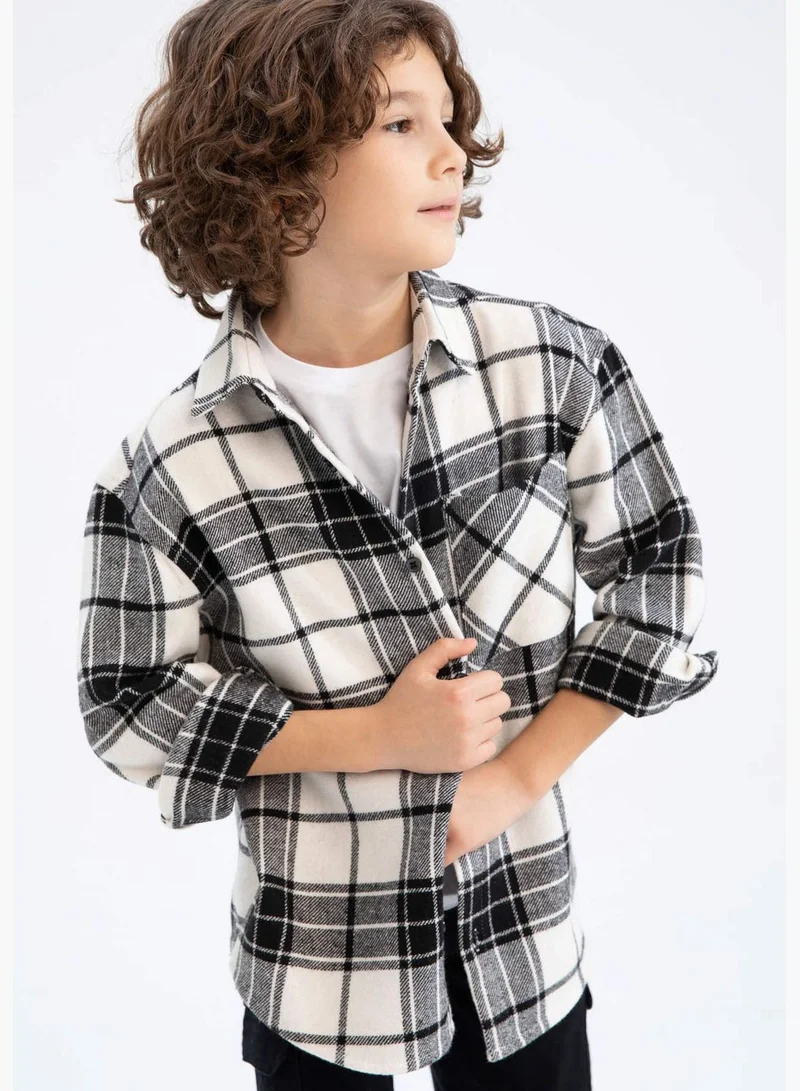 DeFacto Boy Oversize Fit Polo Neck Woven Long Sleeve Shirt