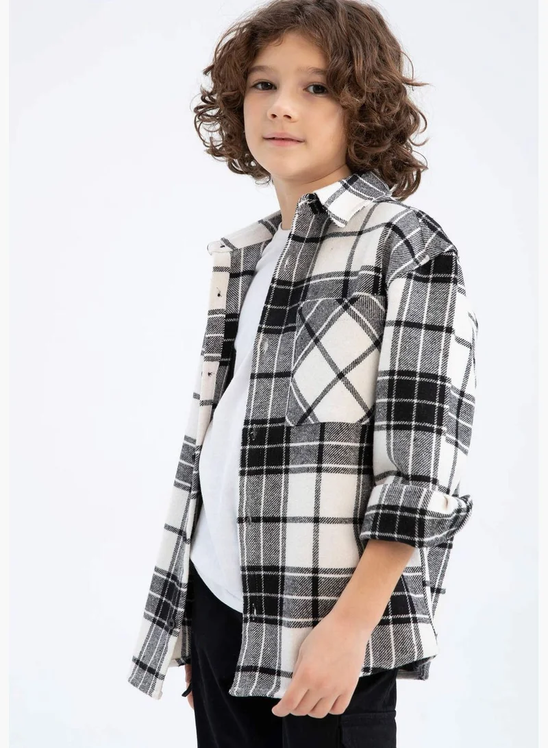 DeFacto Boy Oversize Fit Polo Neck Woven Long Sleeve Shirt