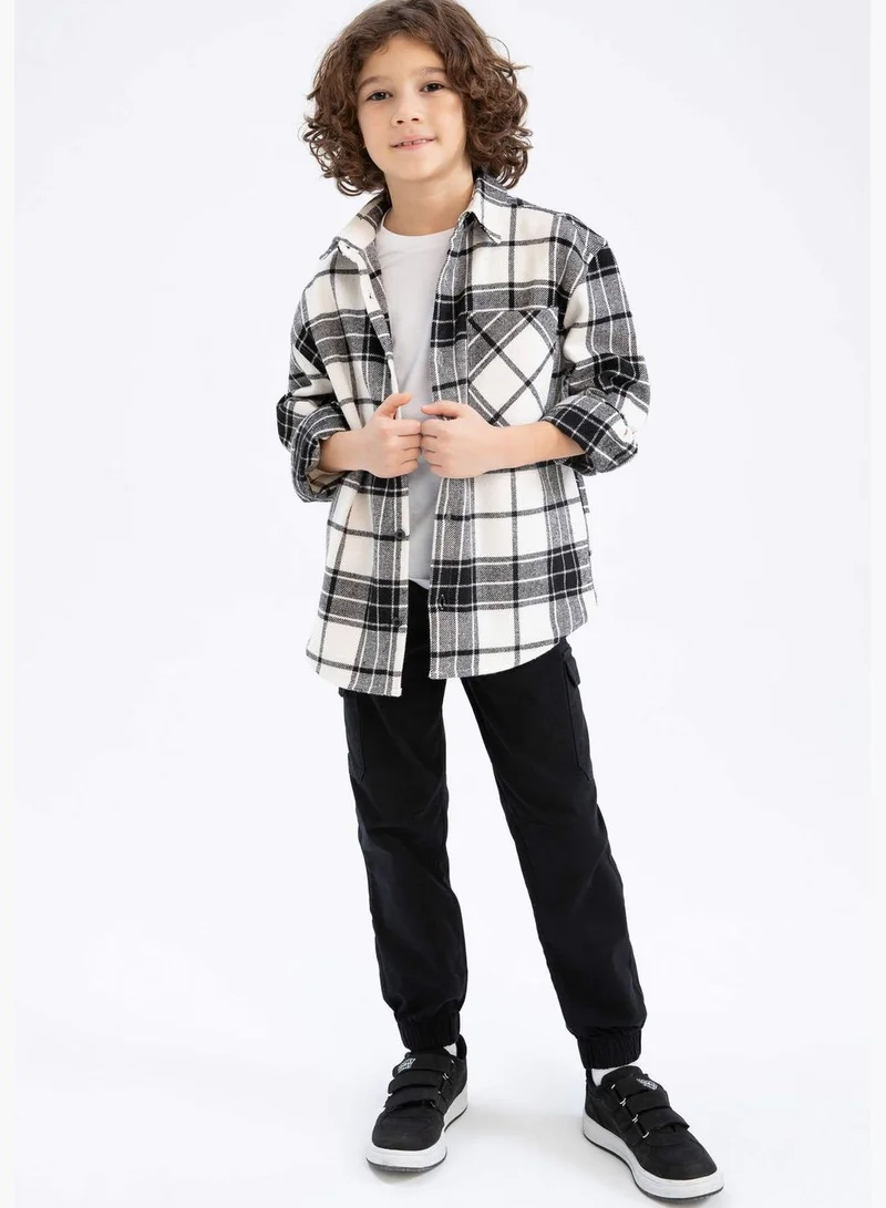 DeFacto Boy Oversize Fit Polo Neck Woven Long Sleeve Shirt