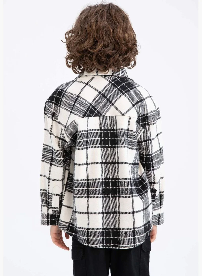 DeFacto Boy Oversize Fit Polo Neck Woven Long Sleeve Shirt