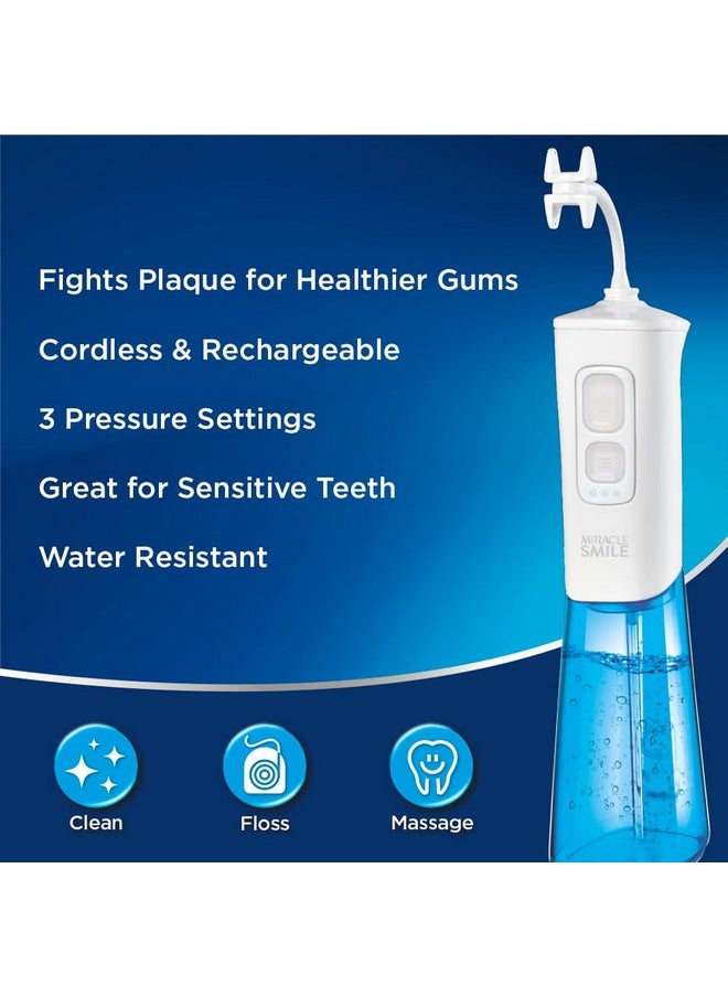 Ontel - Miracle Smile Water Flosser For Teeth & Gum Health Unique Hshaped Flossing Head & 4 Water Jets Cordless Water Flosser Features 360° Cleaning & 3 Pressure Modes Usb Rechargeable Dental Floss - Image 1
