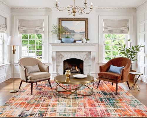 Beeiva Multi Color Washable Area Rugs 8x10, Colorful Abstract Non Slip Foldable Rug for Living Room, Modern Large Thin Low Pile Carpet for Office Playroom Bedroom - Multicolor - Image 1