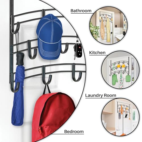 LYNK Professional® Home™ Over Door Hooks Rack - 14 Hook Over Door Hanger - Over Door Towel Rack - Hanging Towels or Clothes - Bathroom, Bedroom or Laundry Room - Lifetime Ltd. Warranty - Black - Image 3
