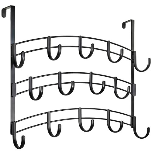 LYNK Professional® Home™ Over Door Hooks Rack - 14 Hook Over Door Hanger - Over Door Towel Rack - Hanging Towels or Clothes - Bathroom, Bedroom or Laundry Room - Lifetime Ltd. Warranty - Black - Image 2