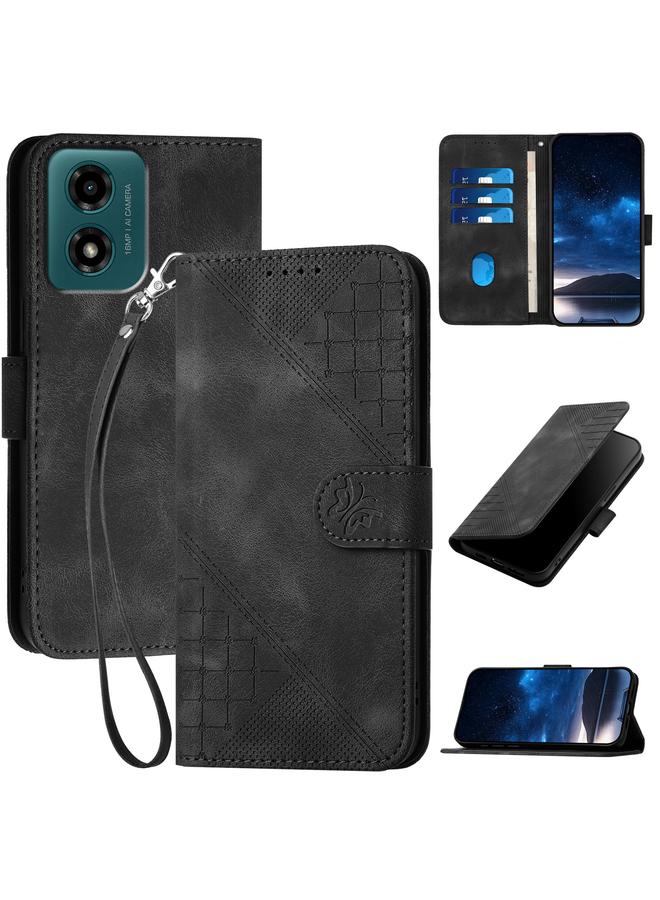 S-TOP Case For Motorola Moto G04 4G Global Grid Butterfly Embossed Pattern Leather Phone Case with Lanyard - Image 1