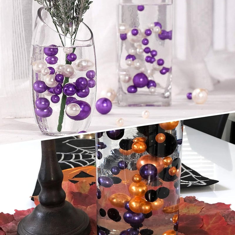 ZEBMOON 200PCS Floating Pearls, Purple White Marbles for Vases, Purple White Floating Beads for Centerpiece Vases, Vase Filler Faux Pearls, No Holes Filler Beads for Party Wedding Decor, 10/14/20/30mm - Image 2
