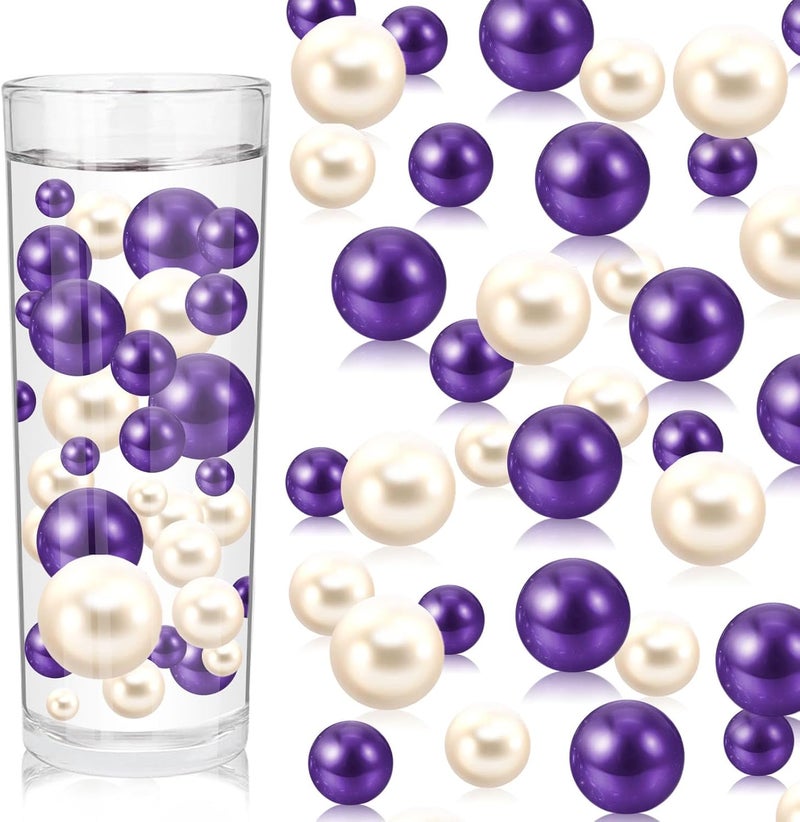 ZEBMOON 200PCS Floating Pearls, Purple White Marbles for Vases, Purple White Floating Beads for Centerpiece Vases, Vase Filler Faux Pearls, No Holes Filler Beads for Party Wedding Decor, 10/14/20/30mm - Image 1
