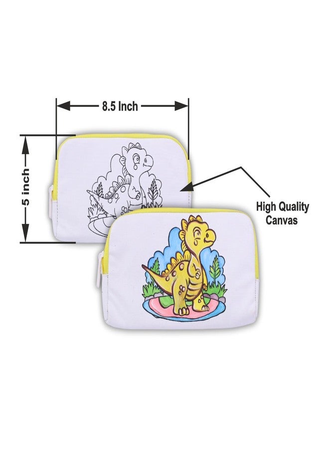 HOBBY INDIA DIY Canvas Pouch Painting Kit for Kids | with Zip Makeup & Toiletry Art Craft Set | Birthday, School, Stationery, Travel, Pencil Bag Boy & Girl | Christmas & Return Gift (Dinosour) - Image 2