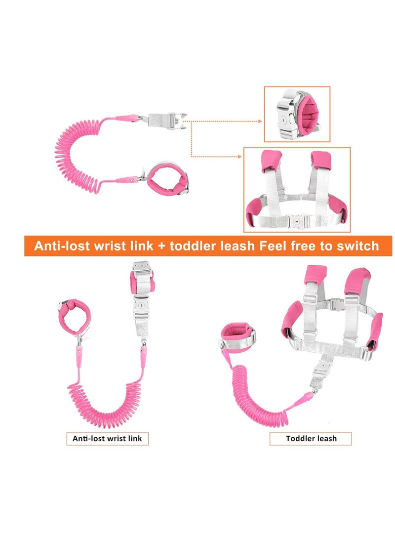نيبمينينت Anti Lost Toddler Leash, with Backpack Harness Wrist Link, Baby Leash Safety Walking Link for Kids Keep Your Runner Close and Safe in Crowd Public Pink - Image 3