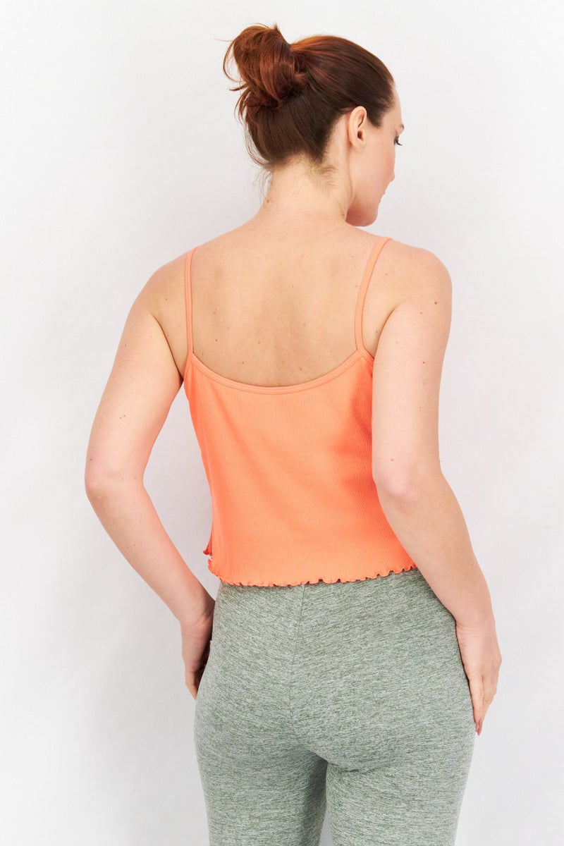 GAP Women V Neck Sleeveless Textured Crop Top, Coral - Image 2