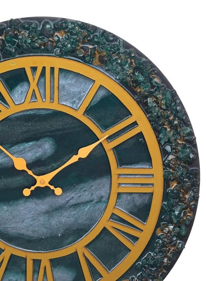 CHRONIKLE Elegant Epoxy Resin Round Handcraft Green Shade and Stone Art Black Analog Roman Numbers Wall Clock for Living Room Home Office Decoration Gifts (Size: 38x6x38 CM | Weight: 1260 Gram) - Image 5