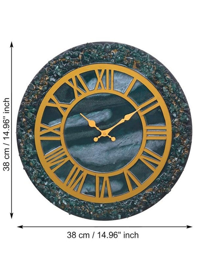 CHRONIKLE Elegant Epoxy Resin Round Handcraft Green Shade and Stone Art Black Analog Roman Numbers Wall Clock for Living Room Home Office Decoration Gifts (Size: 38x6x38 CM | Weight: 1260 Gram) - Image 3