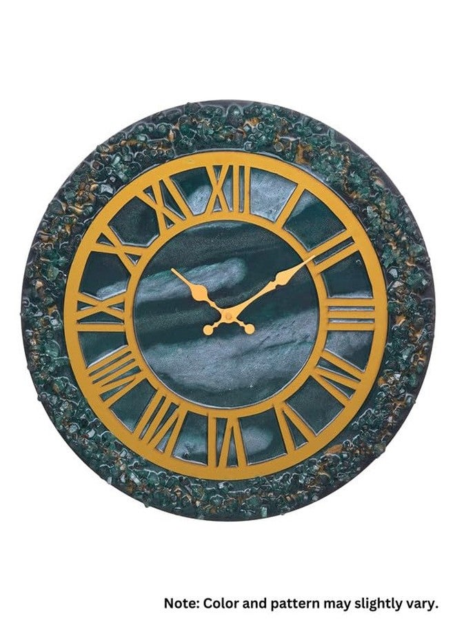 CHRONIKLE Elegant Epoxy Resin Round Handcraft Green Shade and Stone Art Black Analog Roman Numbers Wall Clock for Living Room Home Office Decoration Gifts (Size: 38x6x38 CM | Weight: 1260 Gram) - Image 1