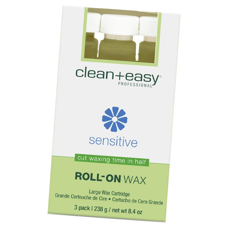 Clean + Easy Large (Leg) Sensitive Roll-On Wax Refill, For Hygienic Facial And Body Hair Removal Treatment, Great for Sensitive Skin, Ideal for All Skin and Hair Types, 3-Pack - Image 1