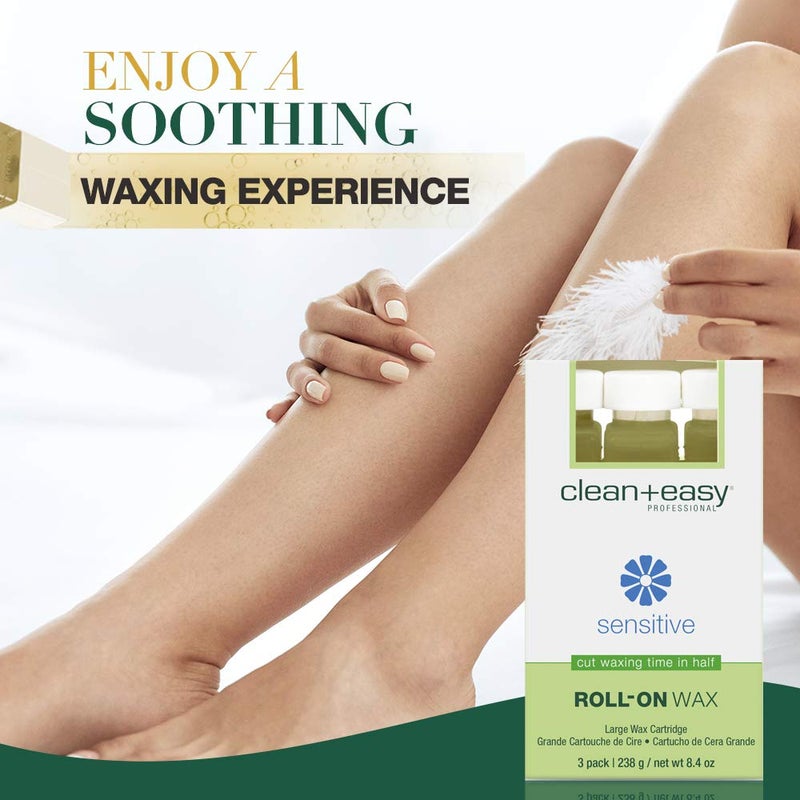 Clean + Easy Large (Leg) Sensitive Roll-On Wax Refill, For Hygienic Facial And Body Hair Removal Treatment, Great for Sensitive Skin, Ideal for All Skin and Hair Types, 3-Pack - Image 3