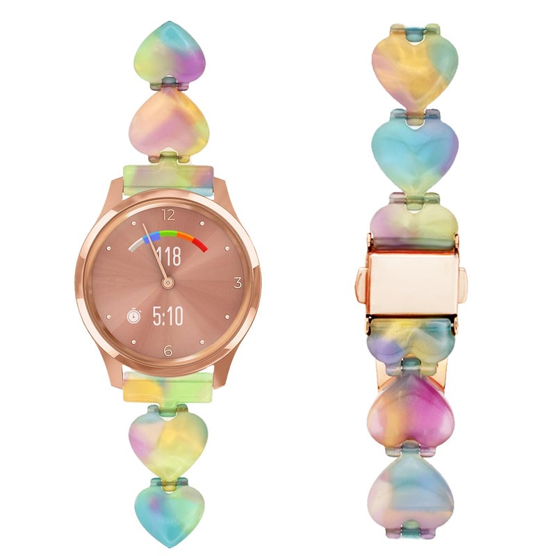 Abanen 20mm Translucent Resin Heart-Shaped lightweight Watch Band Adjustable with Foldover Clasp for Garmin Vivoactive 5 / Venu 2 Plus, Forerunner 165 (Multicolour) - Image 3