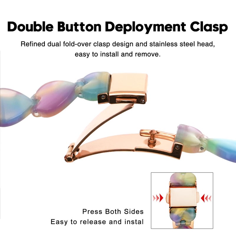 Abanen 20mm Translucent Resin Heart-Shaped lightweight Watch Band Adjustable with Foldover Clasp for Garmin Vivoactive 5 / Venu 2 Plus, Forerunner 165 (Multicolour) - Image 4
