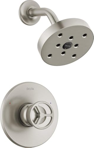 Delta Faucet Trinsic 14 Series Single Handle Brushed Nickel Shower Faucet with H2Okinetic Shower Head Shower Faucet Set Shower Trim Kit Shower Fixtures Stainless T14258SS Valve Not Included - Image 1
