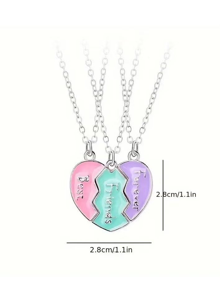 3pcs Set - Charming BFF Heart Pendant Necklaces in Pastel Colors - "Best Friends Forever" Inscription, Zinc Alloy with Golden-Tone Chain, Perfect Friendship Gift for Girls, Gift for Friends|Friendship Necklace|Charming Accessory  - Image 3