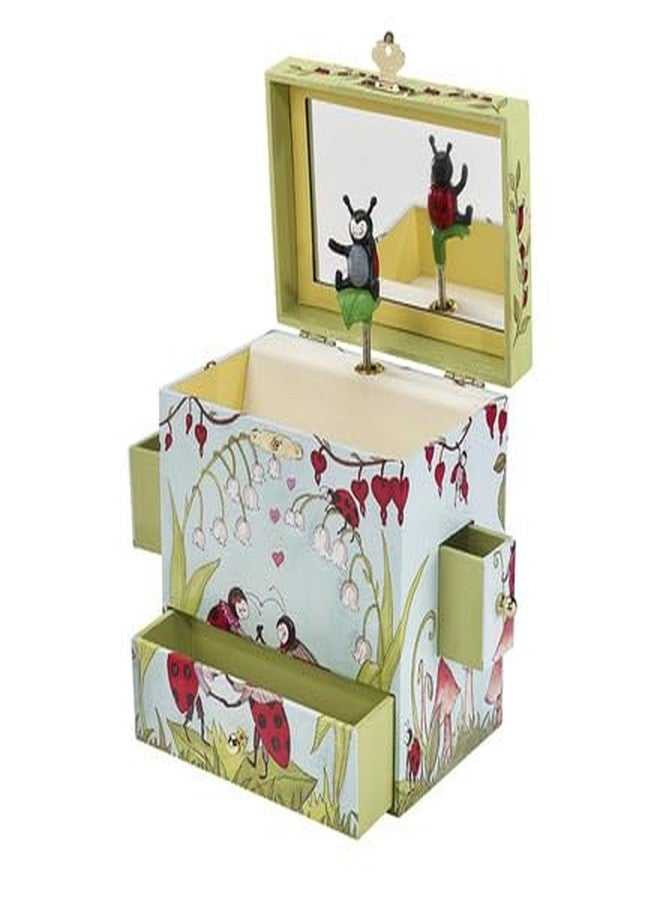 Enchantmints Lady Bugs Musical Jewelry Box Lady Bug Spins to Music With Pullout Drawers Treasure Storage - Image 1
