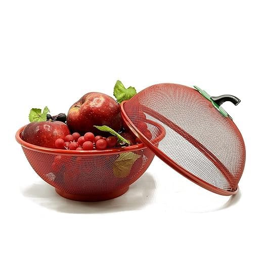 ONISHOMES Apple Shape Stailess Steel Fruit Basket For Kitchen Storage Red - Image 2